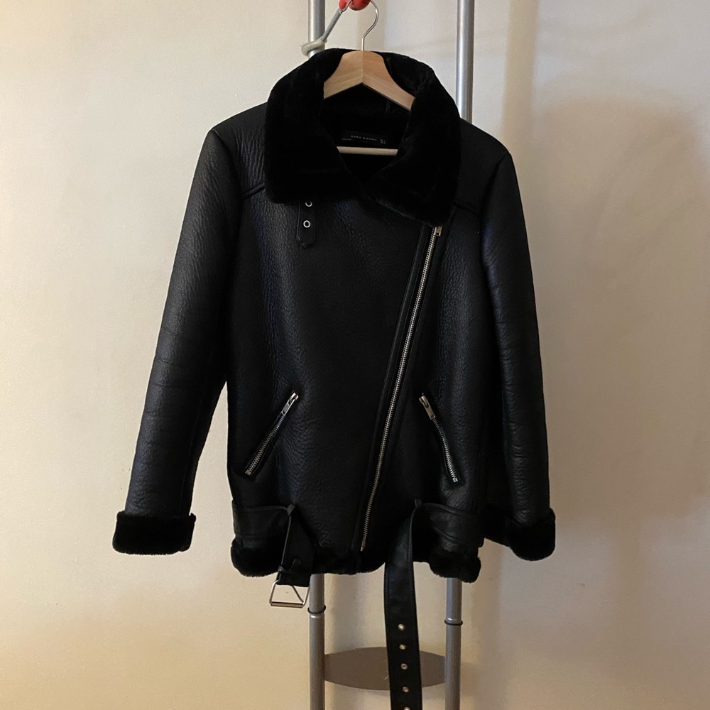 Zara faux-leather fur lined Biker jacket
